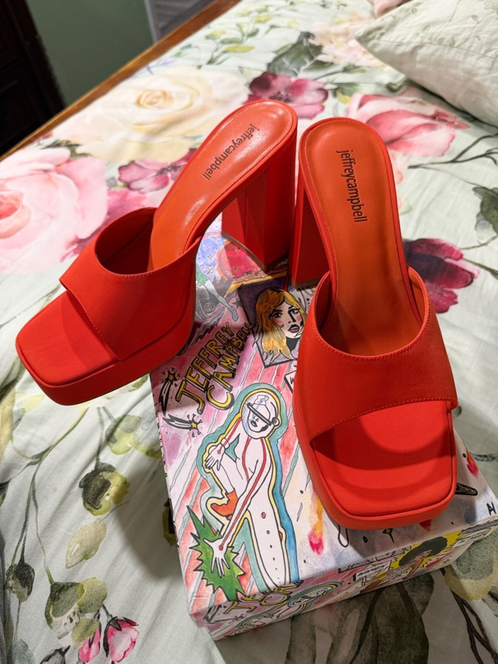 Jeffrey Campbell Bright Red Open-Toe Slide Heels - Picture 2 of 4